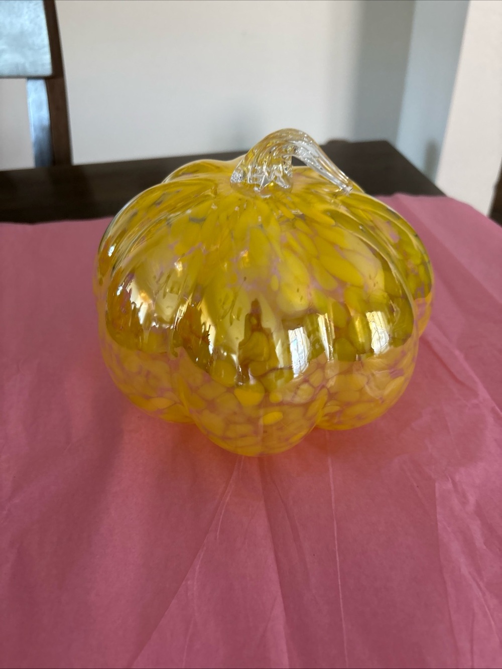 Handblown Glass Clear With Yellow Spots  Pumpkin